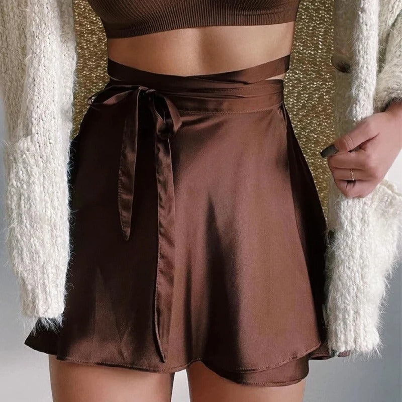 Wikkelrok Satijn Hoge Taille Elegant Zwart