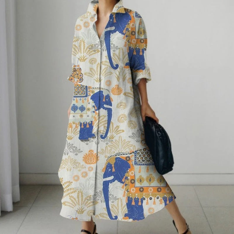 Retro Jurk Bedrukt Vrouwelijk Vintage Stijl