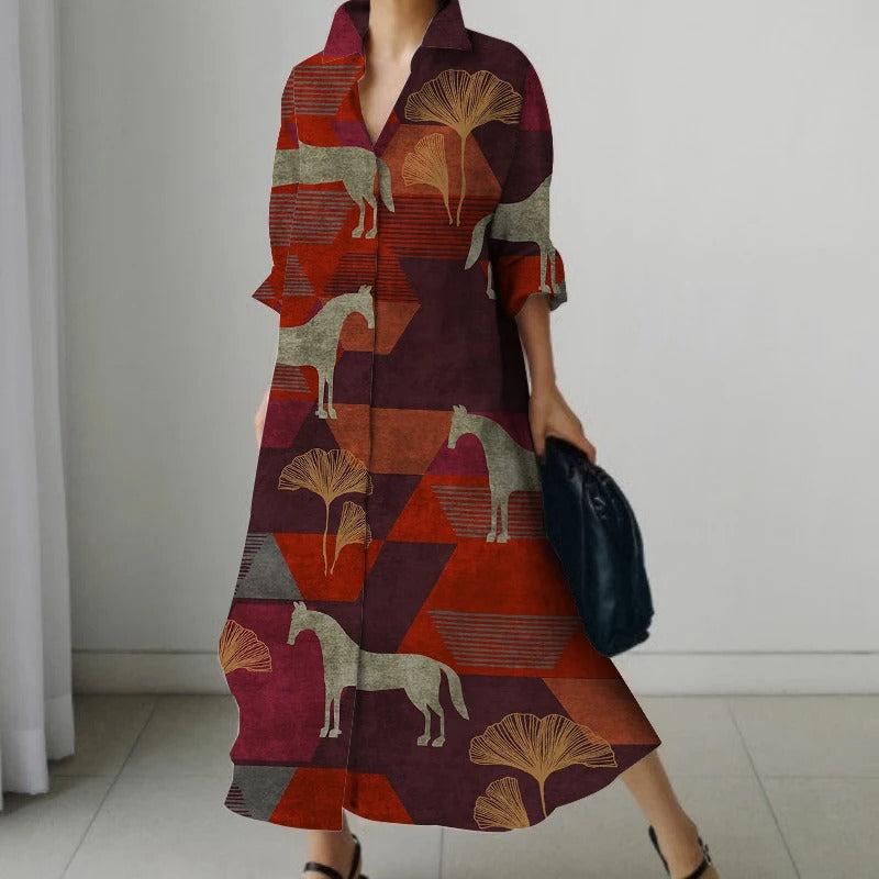 Retro Jurk Bedrukt Vrouwelijk Vintage Stijl