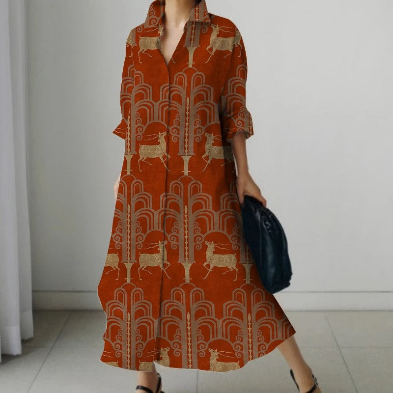 Retro Jurk Bedrukt Vrouwelijk Vintage Stijl