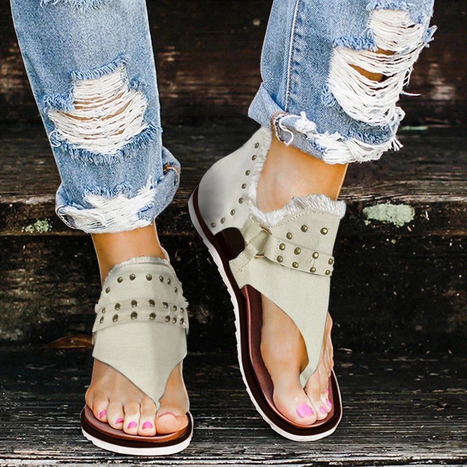 Sandalen met Rits en Gesp voor Vrouw Zomerkleurig - Mode Vibes