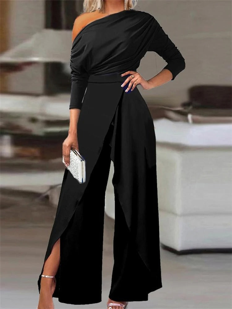 Een schouder Jumpsuit met Ruches voor Vrouw - Mode Vibes