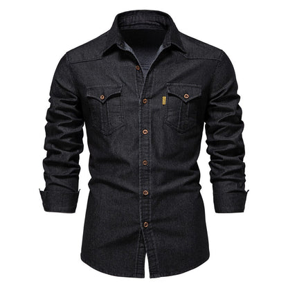 Heren Overhemd Blauwe Denim Klassiek