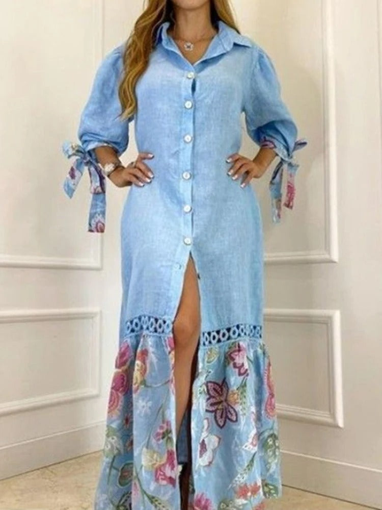 Vrouwelijke Zomerjurk Elegante Lantaarnmouwen