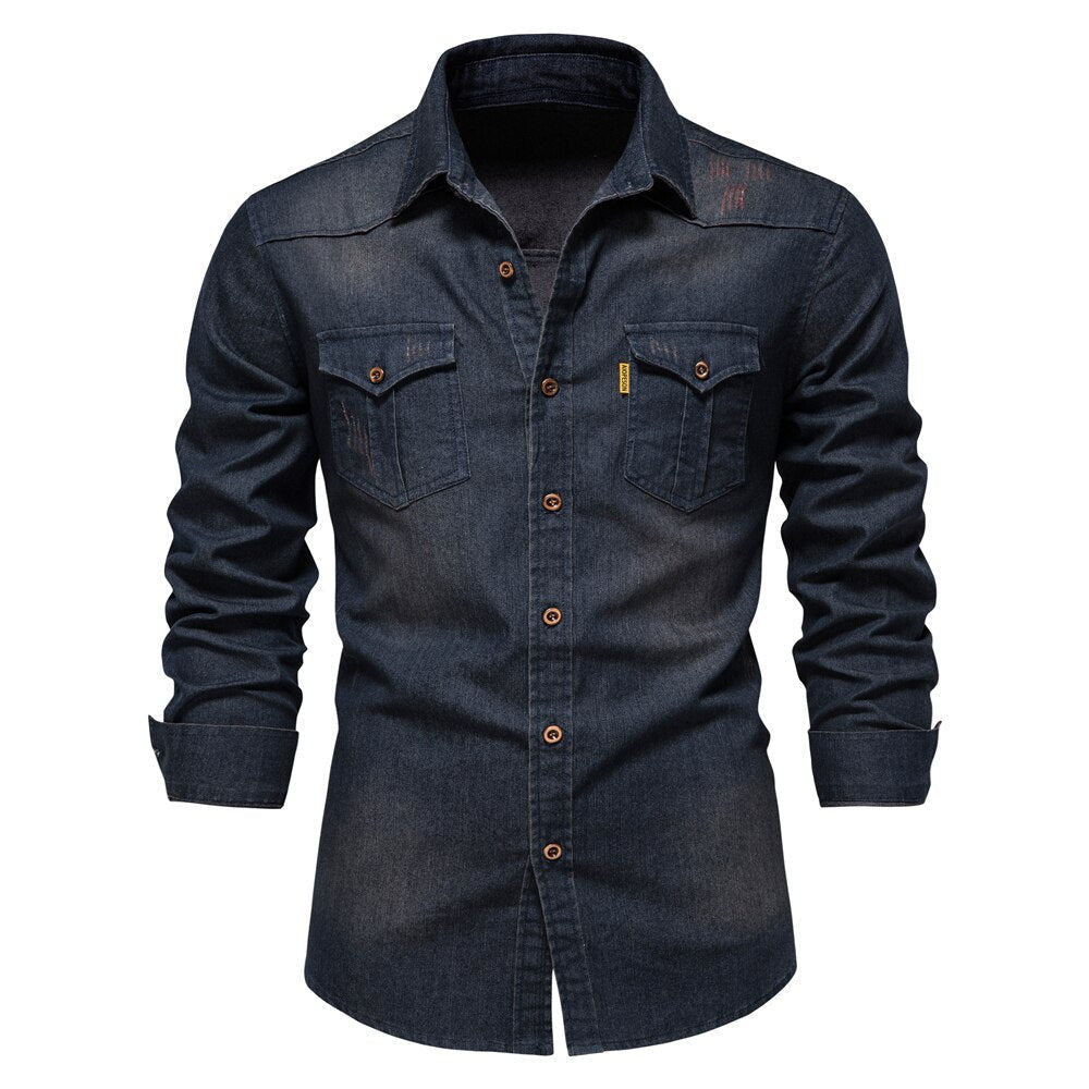 Heren Overhemd Blauwe Denim Klassiek