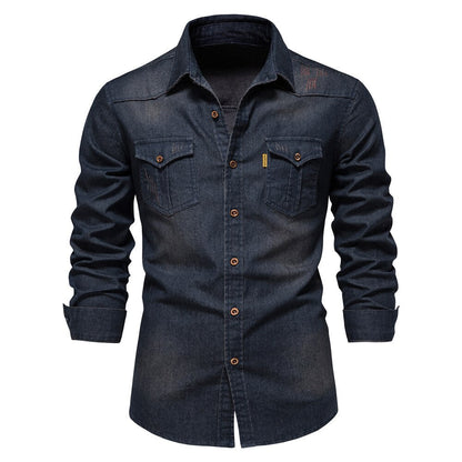 Heren Overhemd Blauwe Denim Klassiek