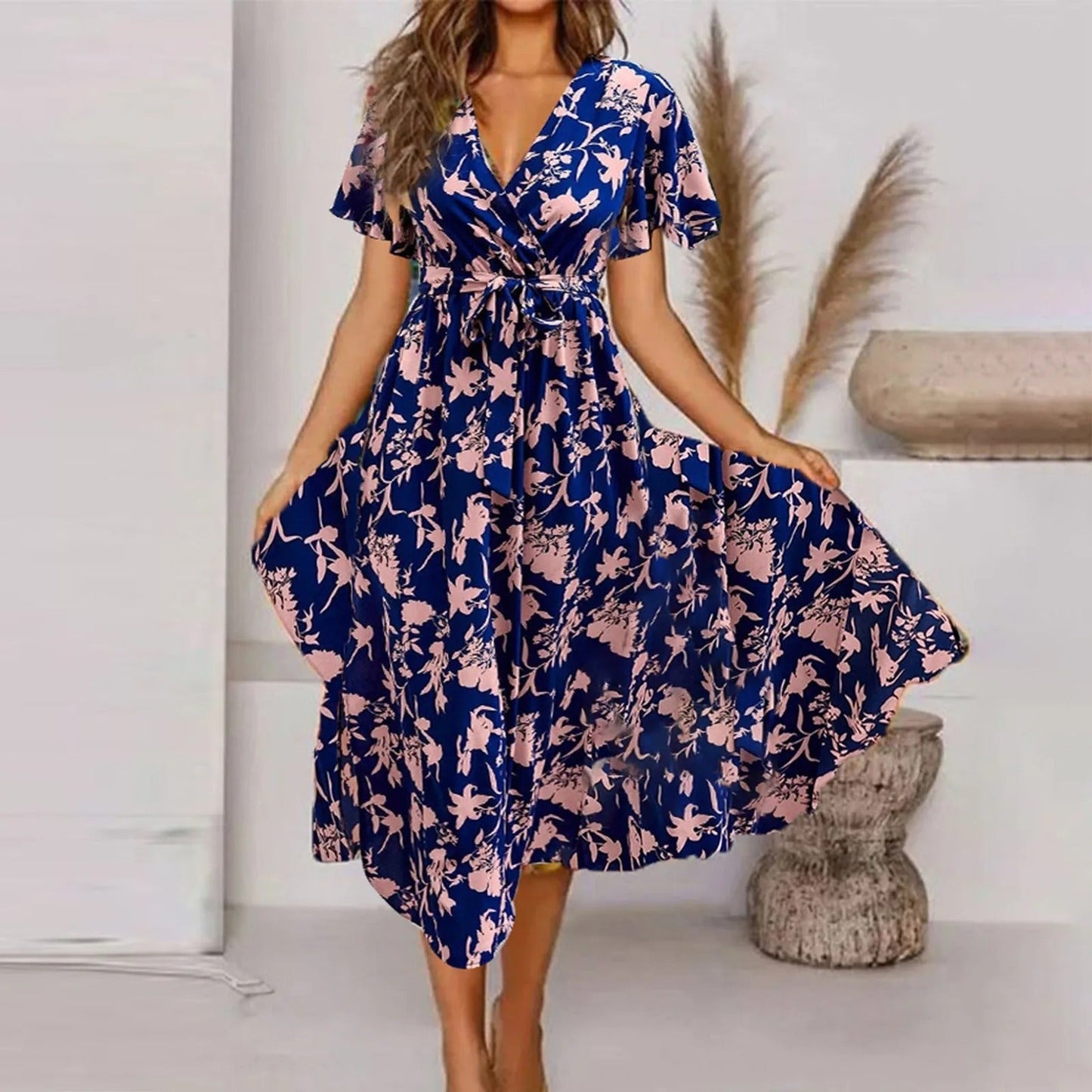 Maxi Jurk Dames Vintage Print Zomerjurk Lange Jurk