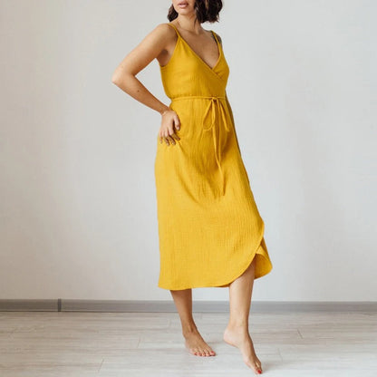 Mouwloze Zomerjurk V-hals Crêpe Jurk voor Vrouw