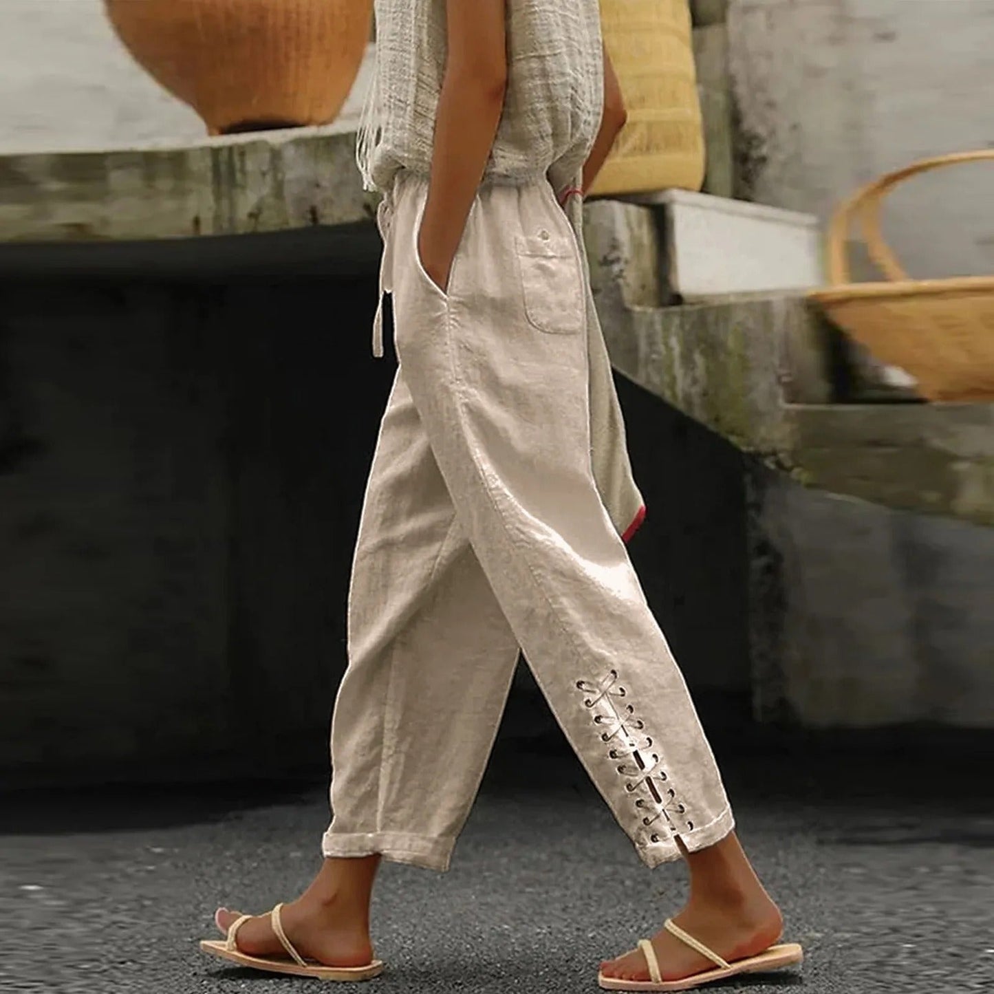 Vrouwelijke Baggy Broek Wijde Pijpen Casual Stijl