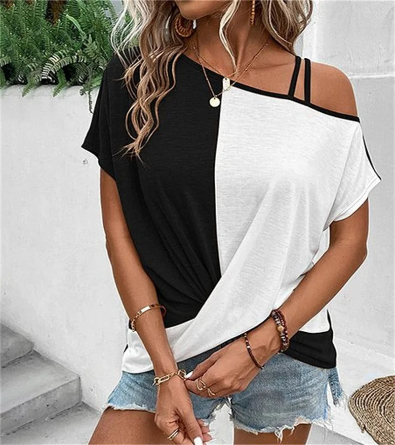 Asymmetrische Top met Colorblock Ontwerp voor Vrouw - Mode Vibes