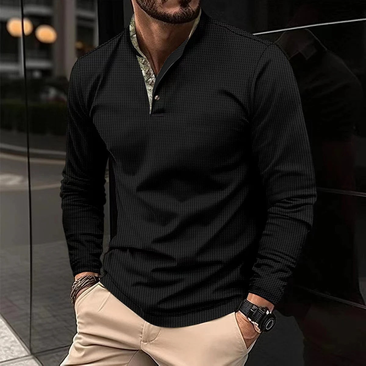 Mannen Polo Shirt Longsleeve Stijlvol met Kleurige Kraag