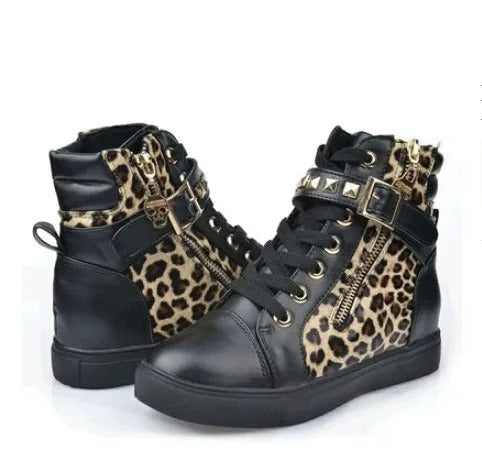 VELANORA dames hoge leren sneakers met metalen decor gesp