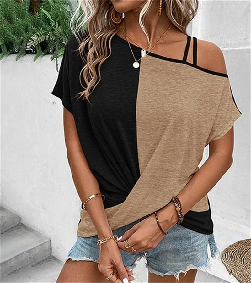 Asymmetrische Top met Colorblock Ontwerp voor Vrouw