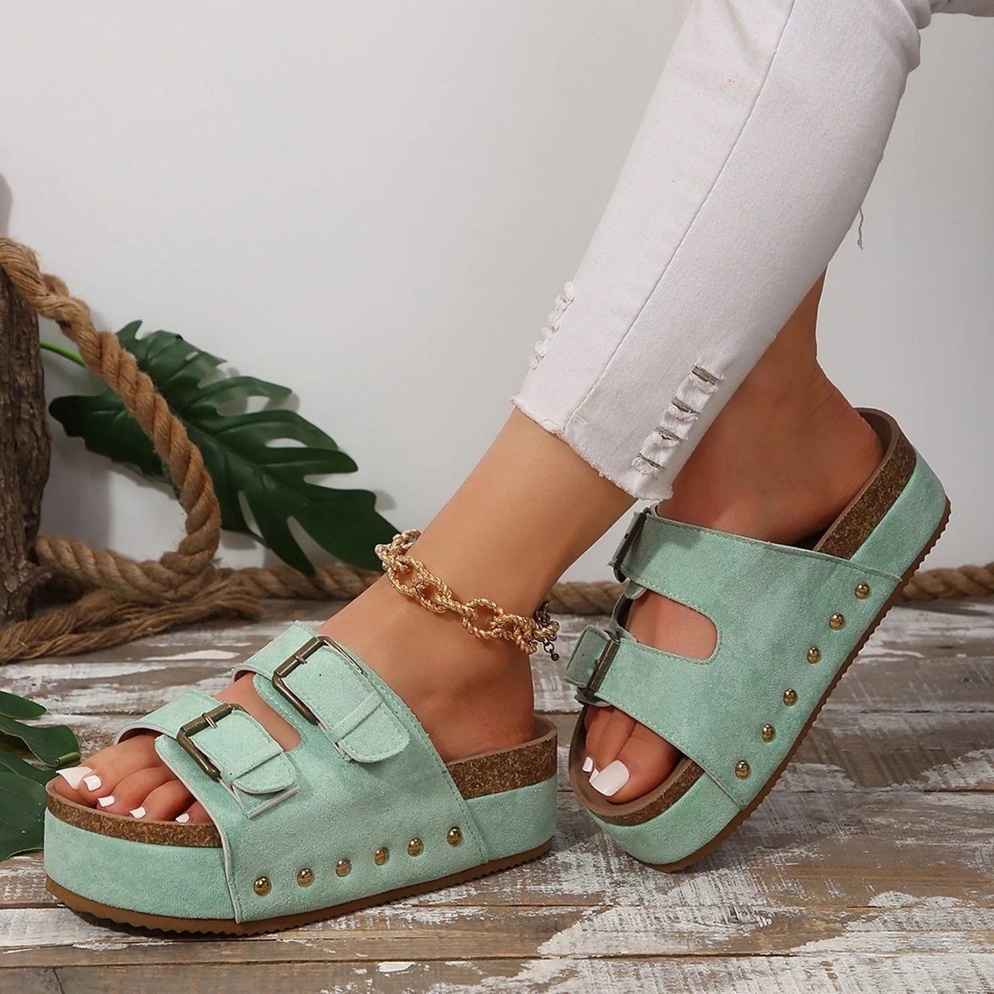 Sandalen met Dubbele Band en Gesp Leona