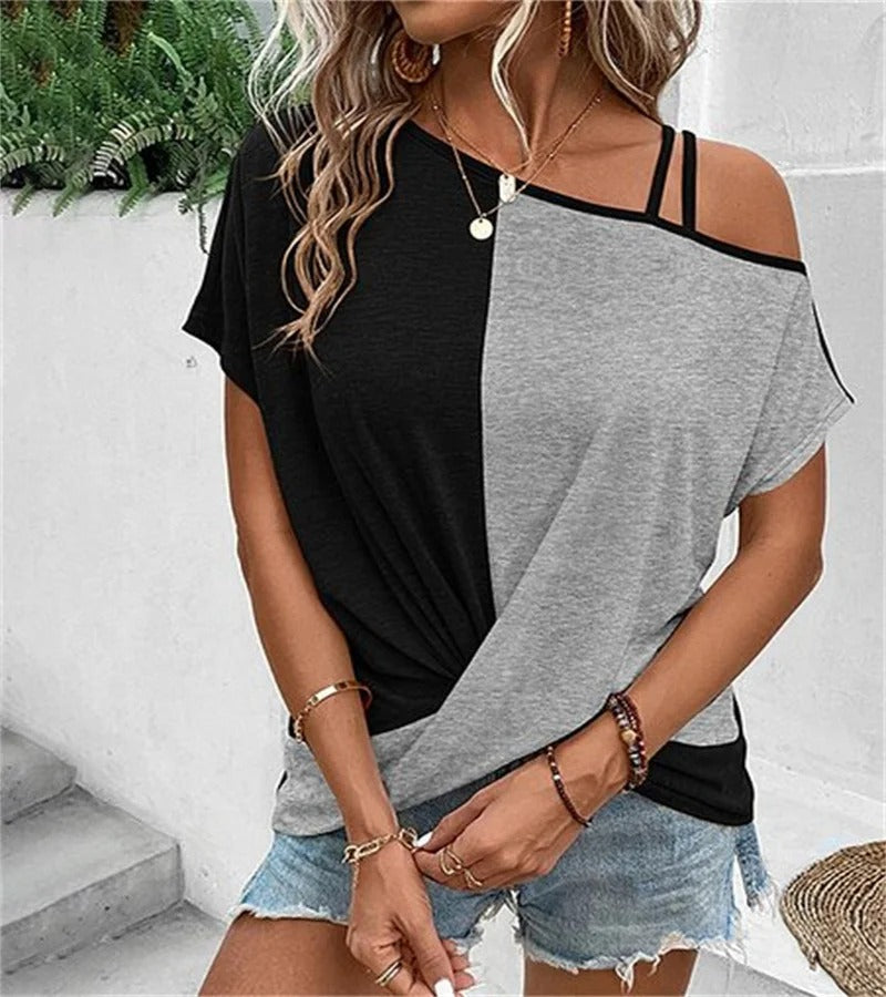 Asymmetrische Top met Colorblock Ontwerp voor Vrouw