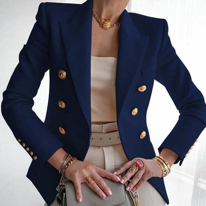 Designer Blazer Getailleerd Met Dubbele Knopenrij Luxe Stof