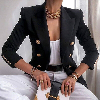 Designer Blazer Getailleerd Met Dubbele Knopenrij Luxe Stof