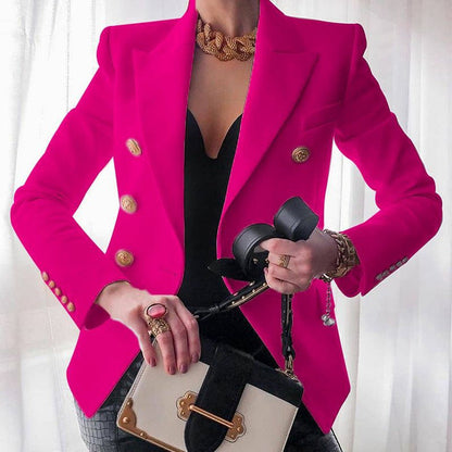 Designer Blazer Getailleerd Met Dubbele Knopenrij Luxe Stof