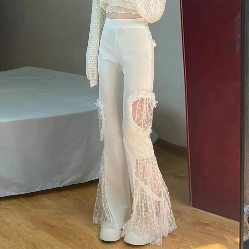 Hoge Taille Flared Broek met Kantdetails - Mode Vibes