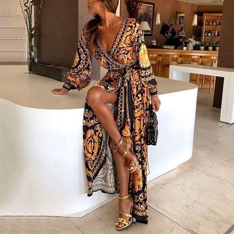 Zomerjurk Wikkeljurk Boho Stijl met Split