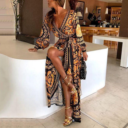 Zomerjurk Wikkeljurk Boho Stijl met Split