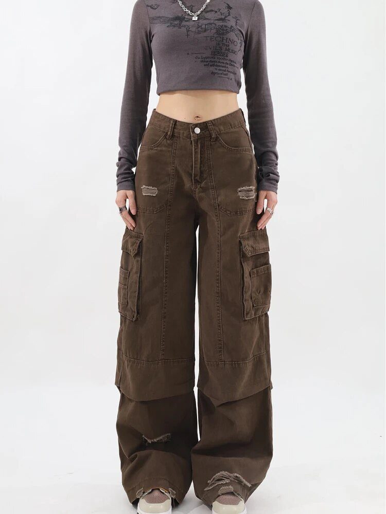 Vrouwen Cargobroek Hoge Taille Oversized Zwart - Mode Vibes