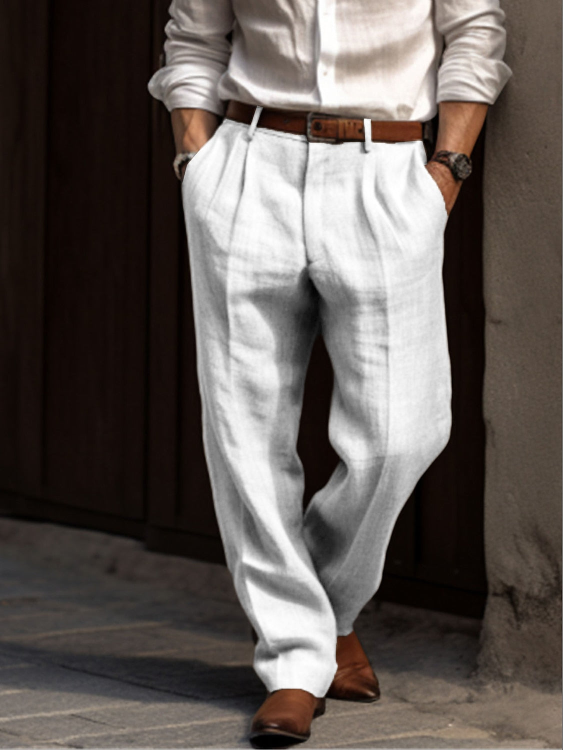 Heren Comfortabele Plooi Broek – Dubbele Plooi – Losse Pasvorm