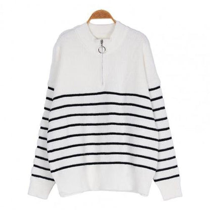 Trendy Gestreepte Kwart Zip Sweater - Fijne Stof & Stijlvol Design