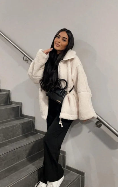Dames Oversized Teddy Fleece Jas – Zacht & Warm