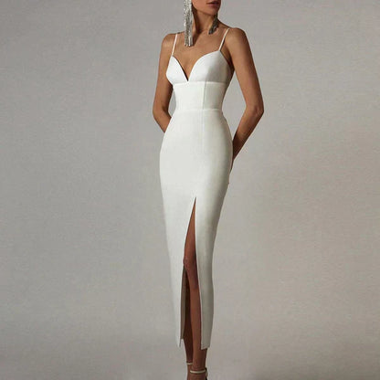 Women's V-Neck Spaghetti Strap Bodycon Dress – Flattering Fit for Weddings & Parties