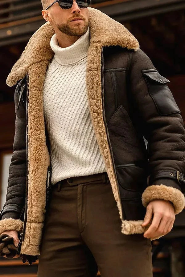 Leren Herenjas Gevoerd Bontjack Warm en Stijlvol - Mode Vibes