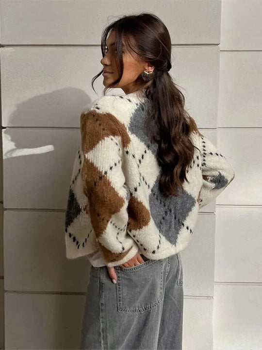 Gebreide Cardigan Geblokt Trendy Comfortabel