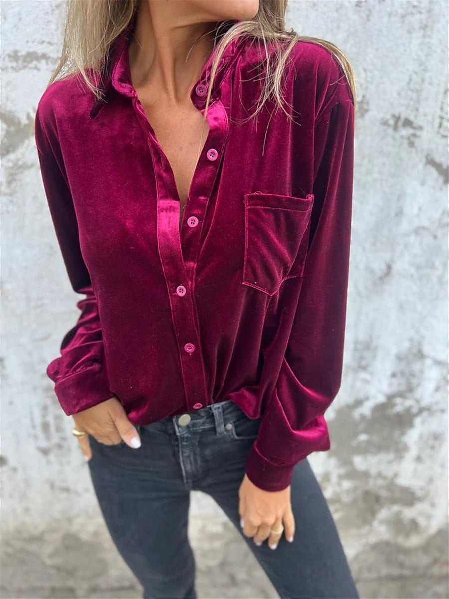 Dames Blouse Fluweel Zachte Pasvorm - Mode Vibes
