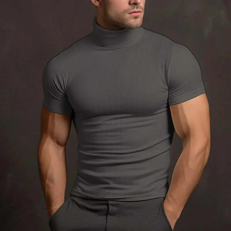 Heren T-shirt met Col – Effen Kleur en Comfortabele Pasvorm