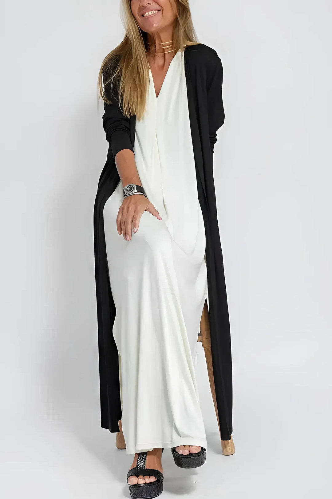 Ava – Elegante lange jurk met cardigan set