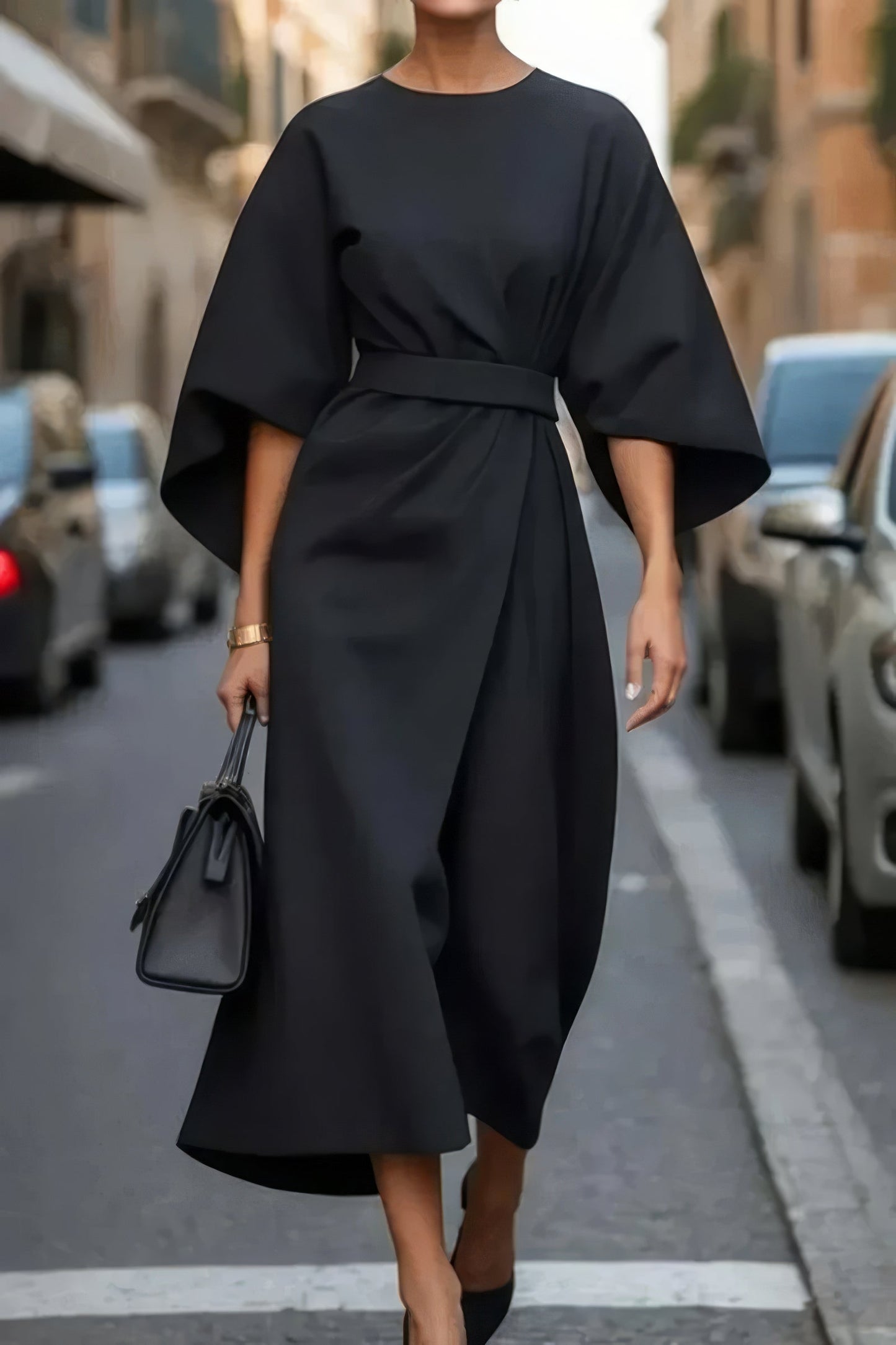 Margaret - Elegante Dames Jurk Met Pofmouwen En Tailleceintuur