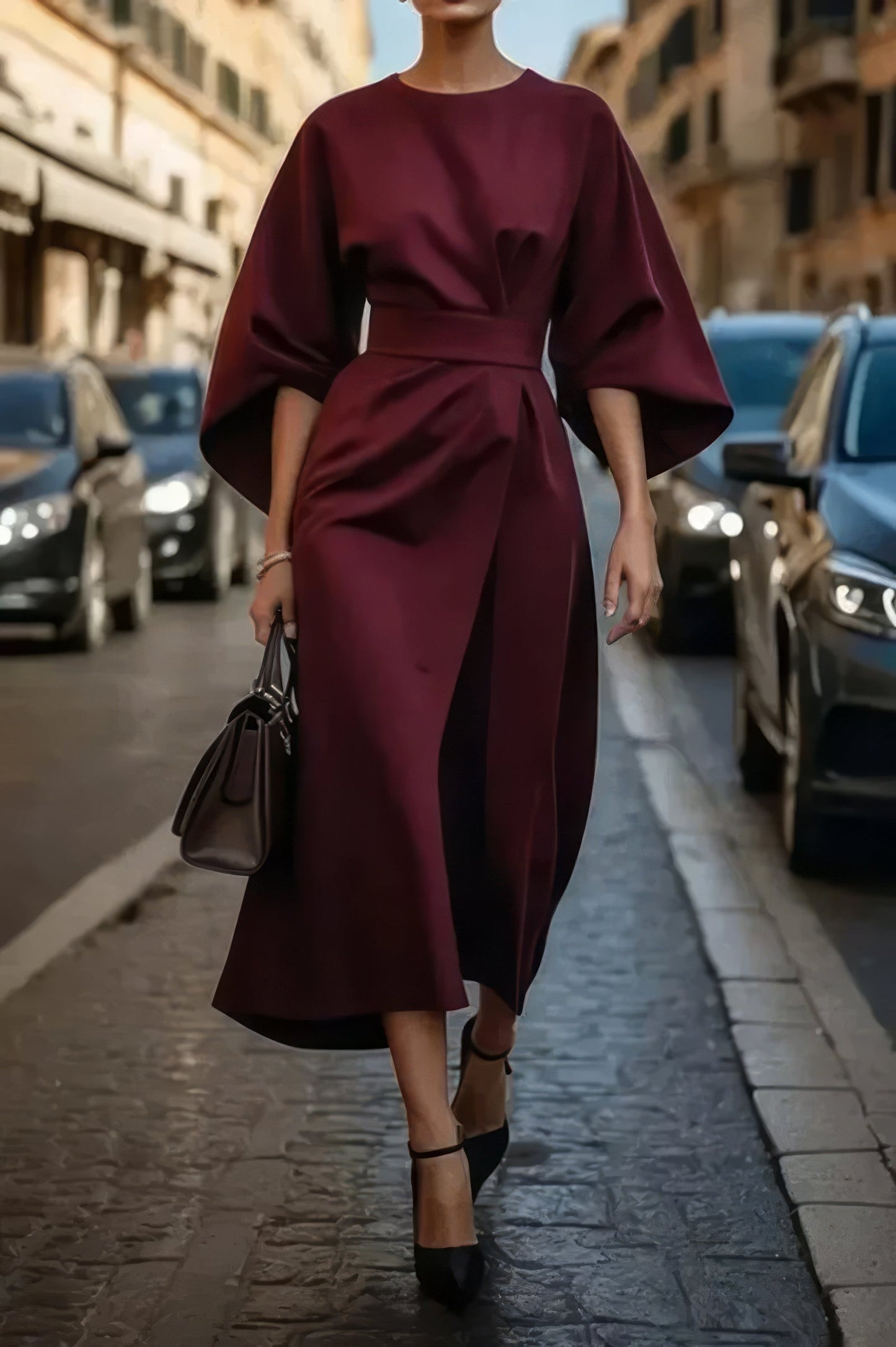 Margaret - Elegante Dames Jurk Met Pofmouwen En Tailleceintuur