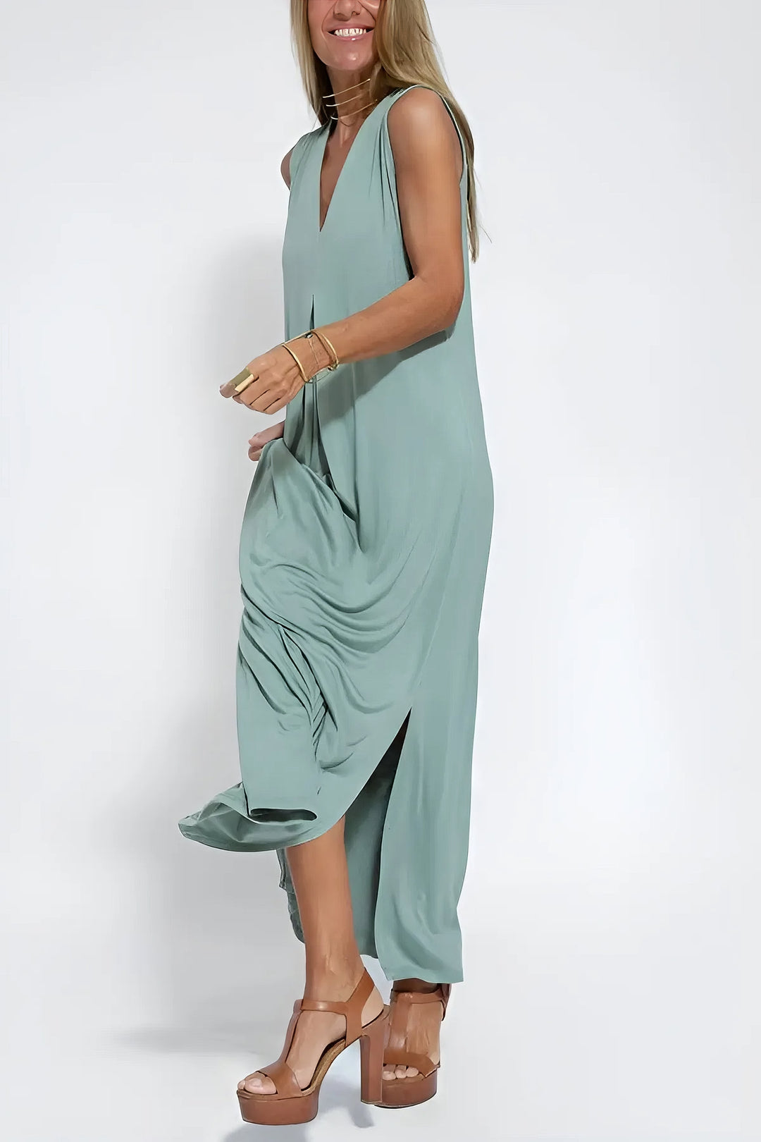 Ava – Elegante lange jurk met cardigan set