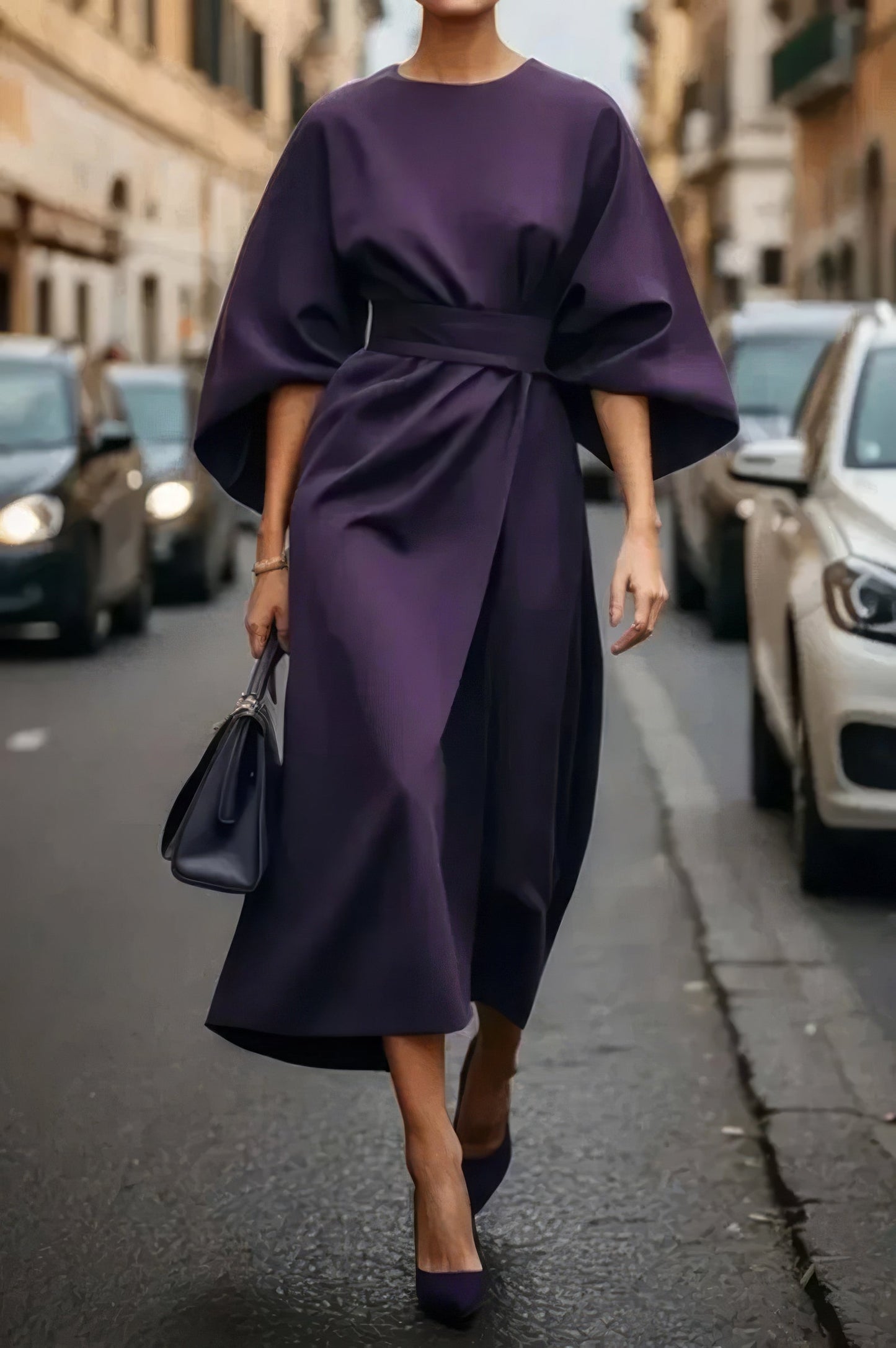 Margaret - Elegante Dames Jurk Met Pofmouwen En Tailleceintuur