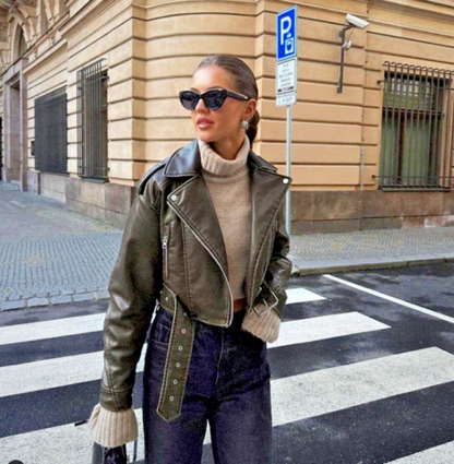 Leren Jacket Dame zwart klassiek design