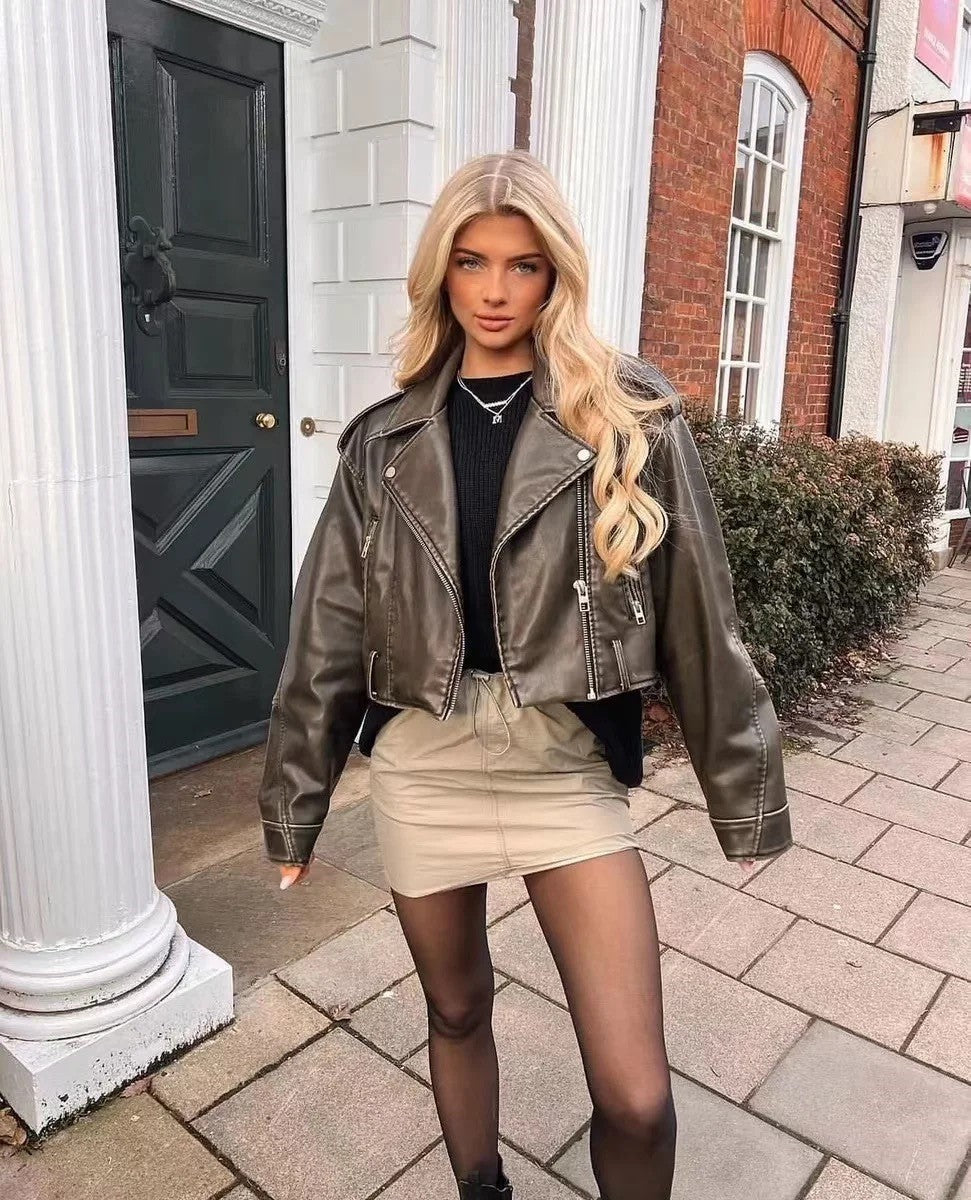 Leren Jacket Dame zwart klassiek design - Mode Vibes