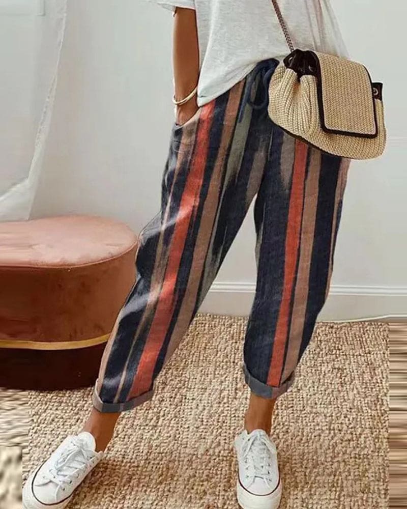 Damesbroek Linnen Casual met Zakken en Elastische Band - Mode Vibes