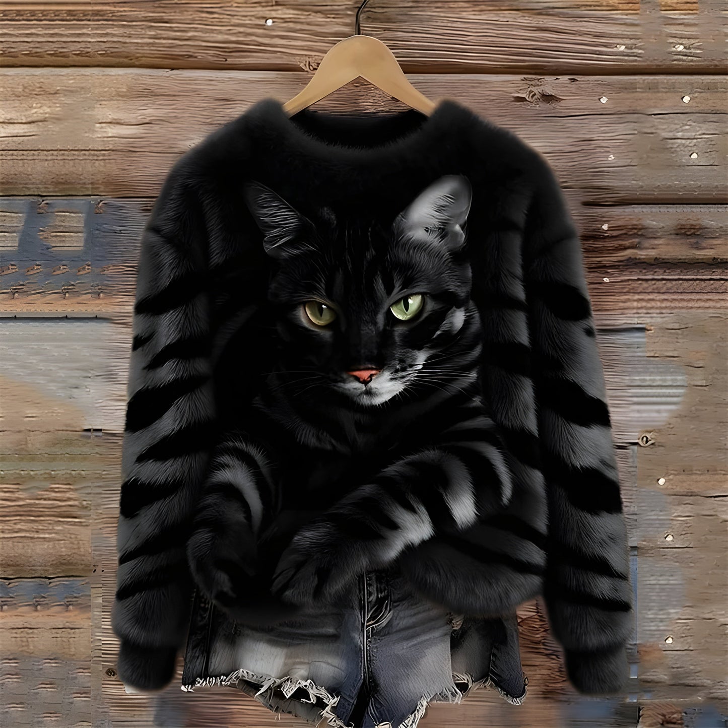 Dames Sweater Met Kattenprint Comfortabele Pasvorm